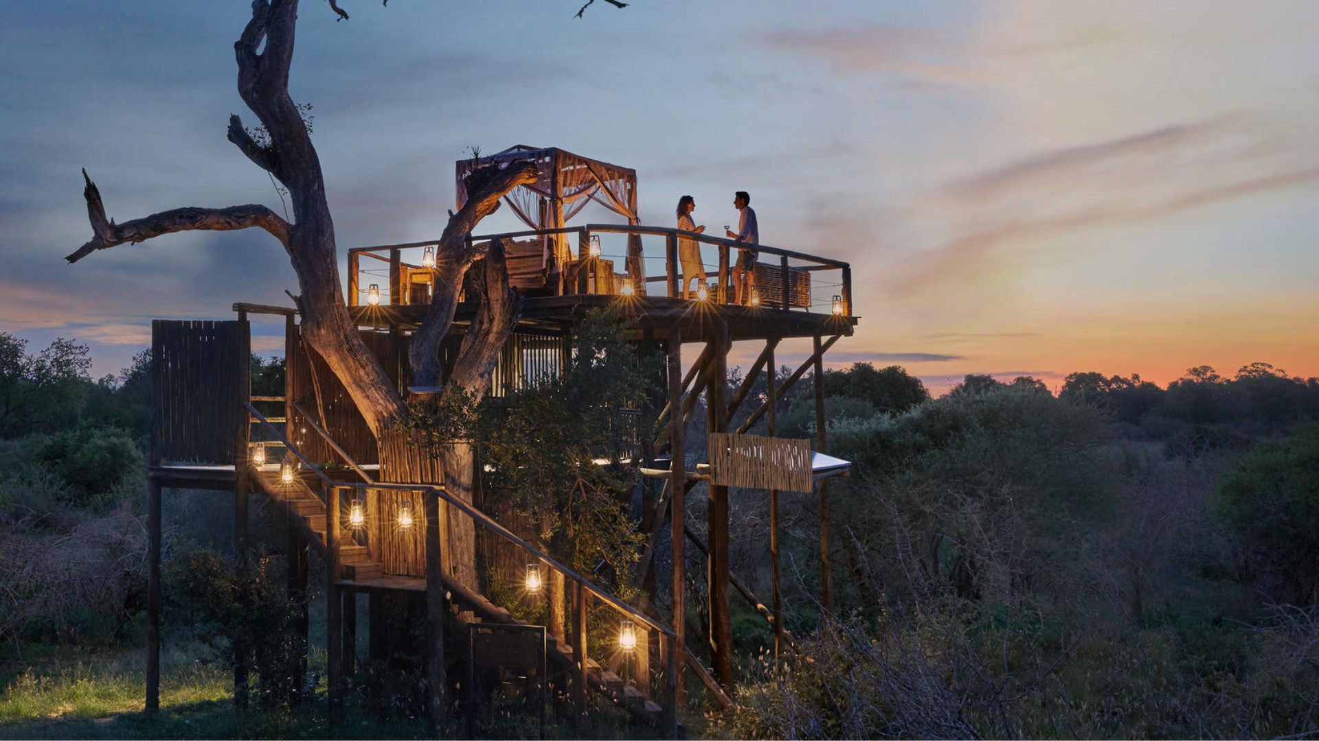 Romantic candlelit honeymoon suite overlooking the African wilderness