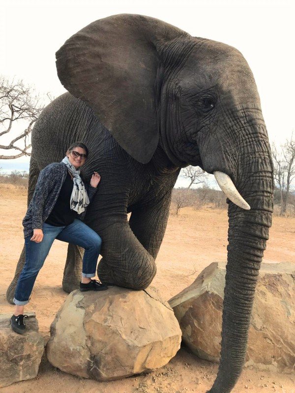 Samantha Wilby with an elephant in the African bush