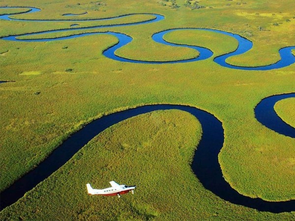 Scenic aerial tour over African landscape
